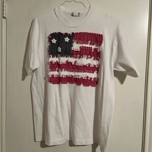 White Short Sleeve T Shirt with Flag  Fourth of July Patriotic Festive XL Womens